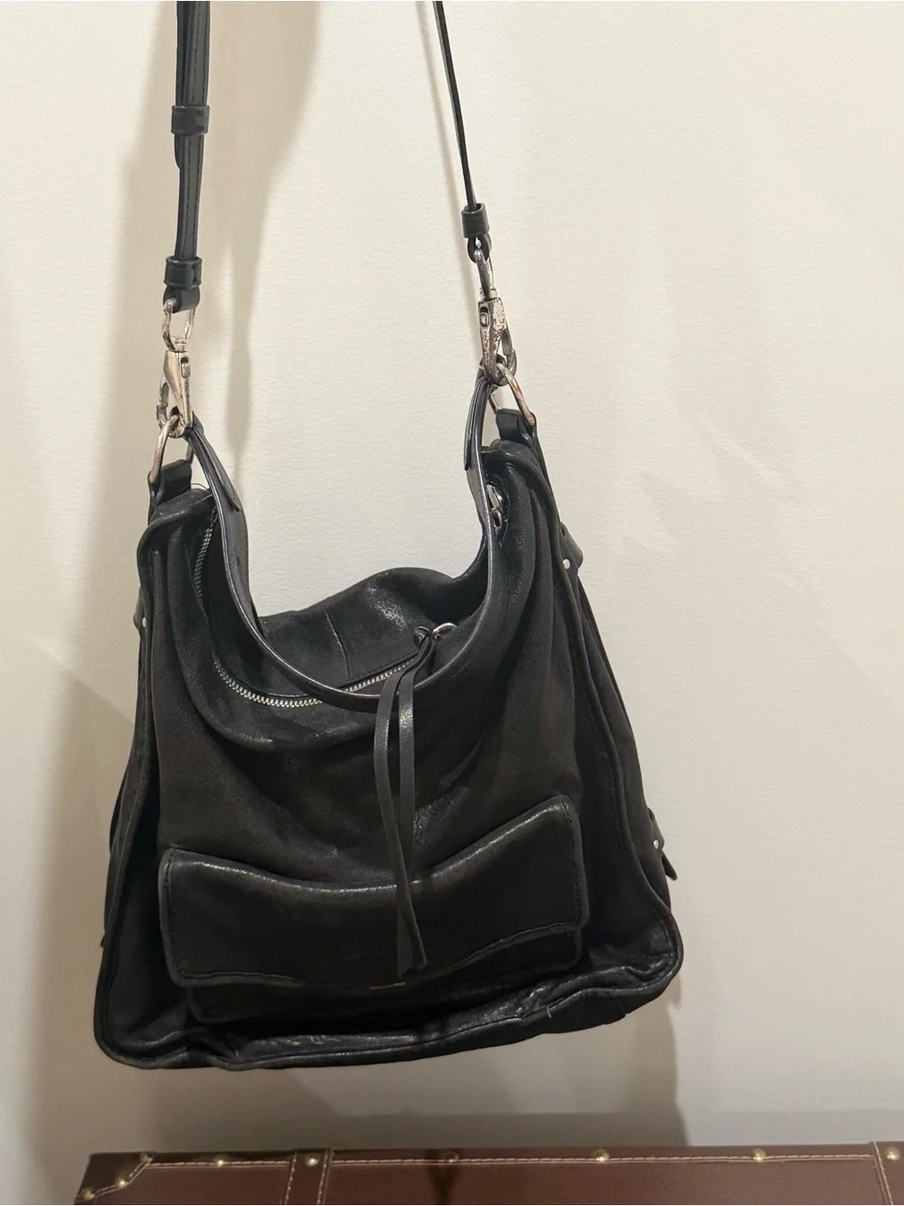 rag & bone Black Leather Slouchy Hobo Shoulder Bag